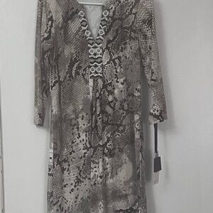 Hale Bob Black and Gray V-Neck Sheath Dress